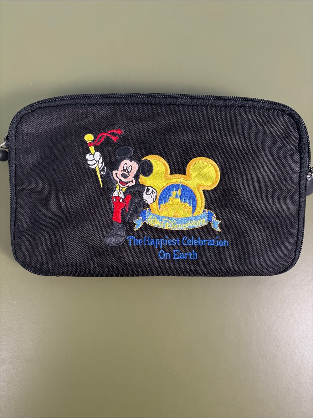 Vintage Disney Mickey Black Zip Pouch/Belt Bag- 'The Happiest Celebration'
